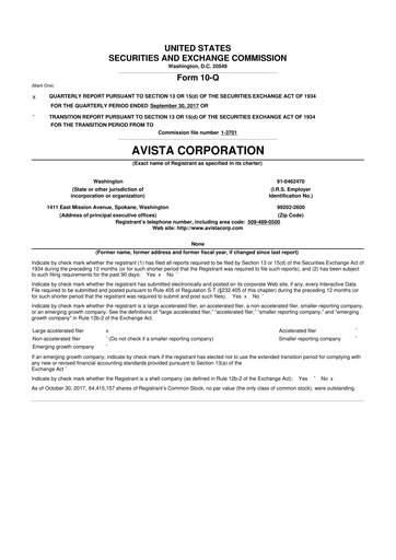 Thumbnail Avista
 10-Q Quarterly Report FY 