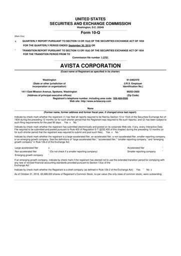 Thumbnail Avista
 10-Q Quarterly Report FY 