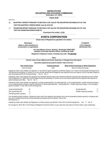 Thumbnail Avista
 10-Q Quarterly Report FY 