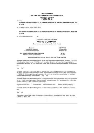 Miniature WD-40 Company
 10-Q Rapport trimestriel 2013 
