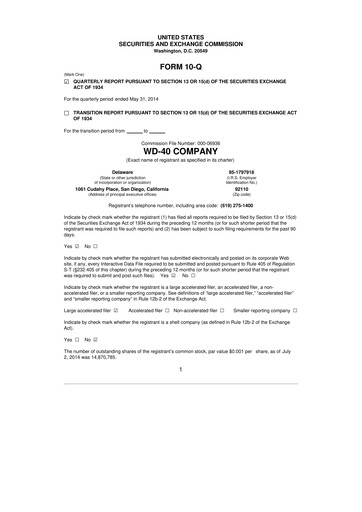 Miniature WD-40 Company
 10-Q Rapport trimestriel 2014 
