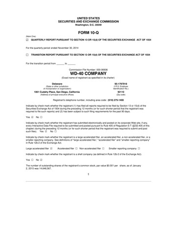 Miniature WD-40 Company
 10-Q Rapport trimestriel 2015 