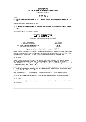 Miniature WD-40 Company
 10-Q Rapport trimestriel 2015 