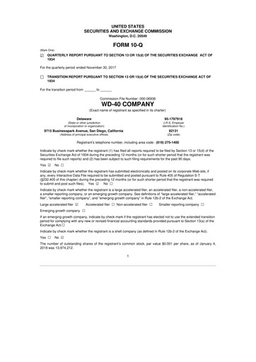 Miniature WD-40 Company
 10-Q Rapport trimestriel 2018 