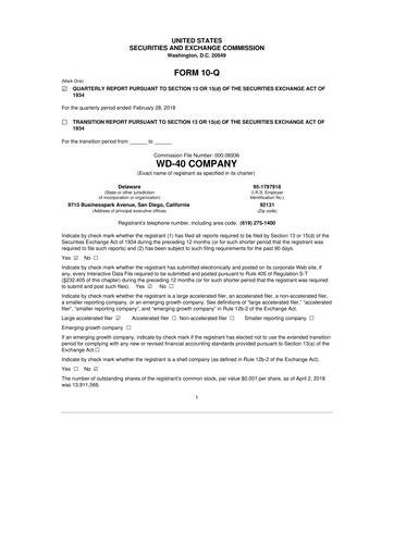 Miniature WD-40 Company
 10-Q Rapport trimestriel 2018 