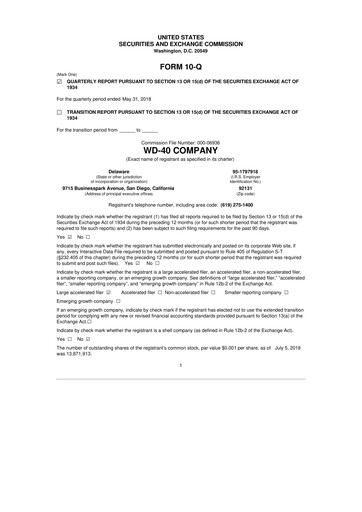 Miniature WD-40 Company
 10-Q Rapport trimestriel 2018 