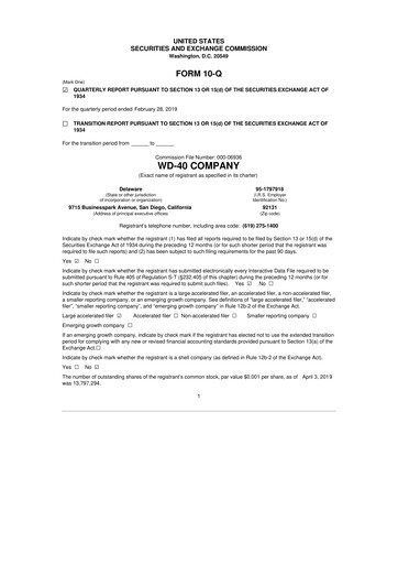 Miniature WD-40 Company
 10-Q Rapport trimestriel 2019 