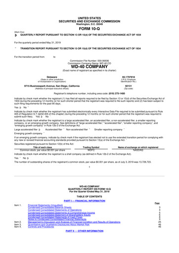 Miniature WD-40 Company
 10-Q Rapport trimestriel 2019 