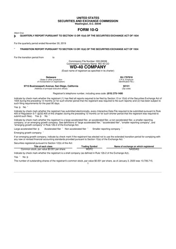 Miniature WD-40 Company
 10-Q Rapport trimestriel 2019 