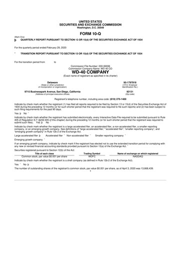 Miniature WD-40 Company
 10-Q Rapport trimestriel 2020 