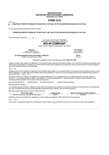 Miniature WD-40 Company
 10-Q Rapport trimestriel 2021 
