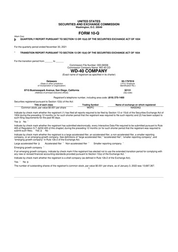 Miniature WD-40 Company
 10-Q Rapport trimestriel 2022 