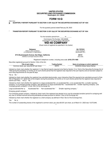 Miniature WD-40 Company
 10-Q Rapport trimestriel 2023 