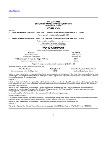 Miniature WD-40 Company
 10-Q Rapport trimestriel 2024 