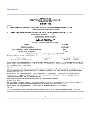 Miniature WD-40 Company
 10-Q Rapport trimestriel 2025 