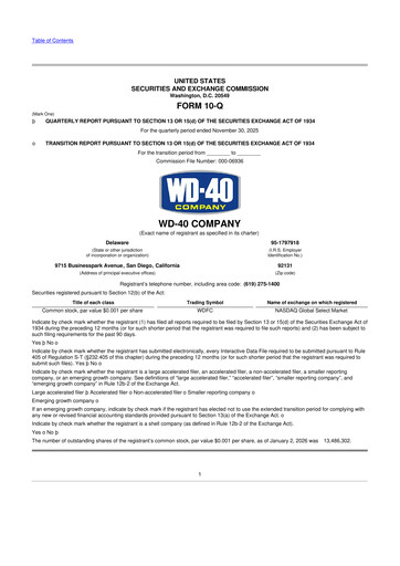 Miniature WD-40 Company
 10-Q Rapport trimestriel 2026 