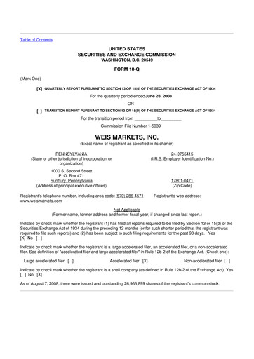 Thumbnail Weis Markets
 10-Q Quarterly Report FY 