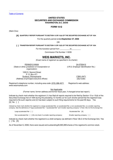 Thumbnail Weis Markets
 10-Q Quarterly Report FY 