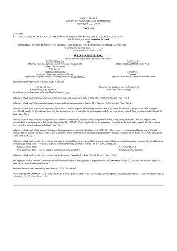 Thumbnail Weis Markets
 10-K Annual Report 