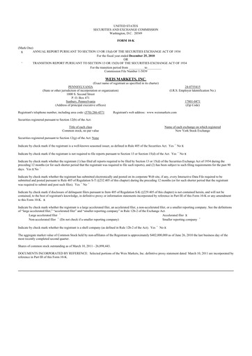 Thumbnail Weis Markets
 10-K Annual Report 