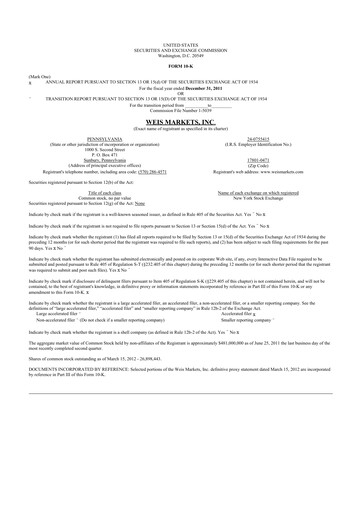 Thumbnail Weis Markets
 10-K Annual Report 2011