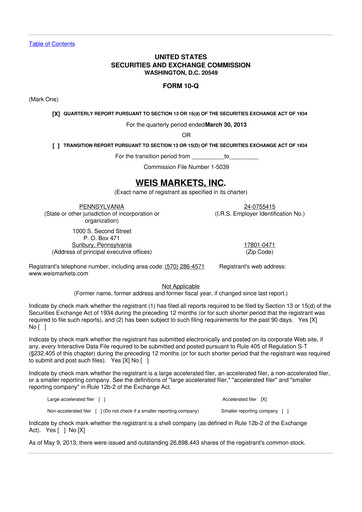 Thumbnail Weis Markets
 10-Q Quarterly Report FY2013 
