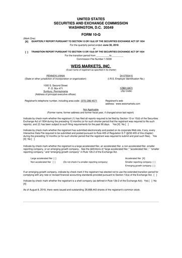 Thumbnail Weis Markets
 10-Q Quarterly Report FY2018 
