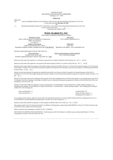 Thumbnail Weis Markets
 10-K Annual Report 2018