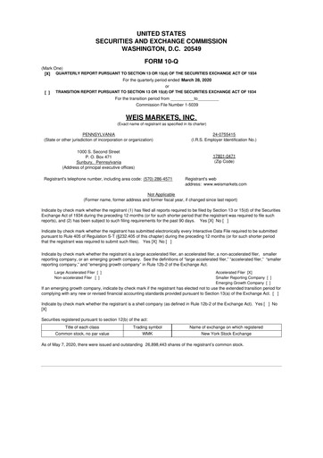 Thumbnail Weis Markets
 10-Q Quarterly Report FY2020 