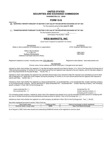 Thumbnail Weis Markets
 10-Q Quarterly Report FY2020 