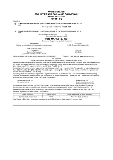 Thumbnail Weis Markets
 10-Q Quarterly Report FY2022 