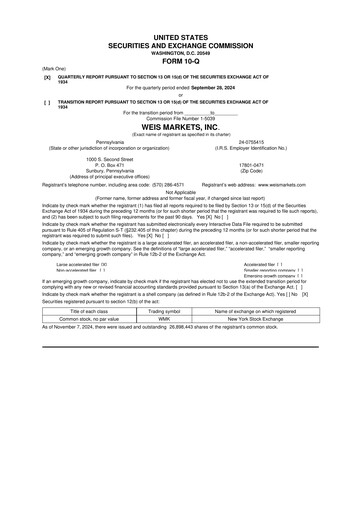 Thumbnail Weis Markets
 10-Q Quarterly Report FY2024 