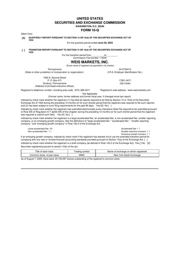 Thumbnail Weis Markets
 10-Q Quarterly Report FY2025 