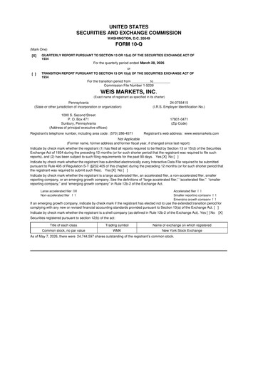 Thumbnail Weis Markets
 10-Q Quarterly Report FY 
