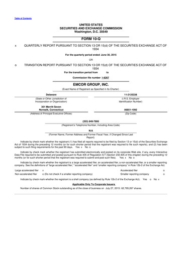 Thumbnail Emcor 10-Q Quarterly Report FY2015 