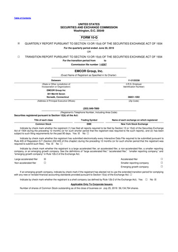 Thumbnail Emcor 10-Q Quarterly Report FY2019 