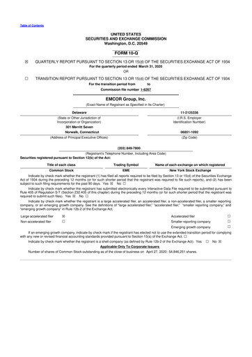 Thumbnail Emcor 10-Q Quarterly Report FY2019 