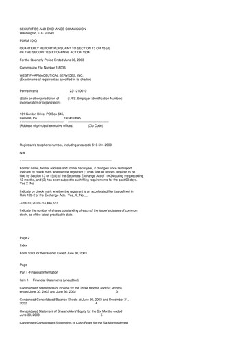 Vorschaubild West Pharmaceutical Services 10-Q Quartalsbericht  