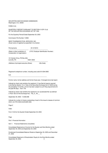 Vorschaubild West Pharmaceutical Services 10-Q Quartalsbericht  