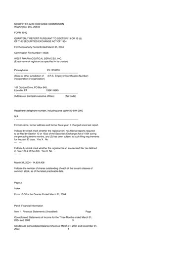 Vorschaubild West Pharmaceutical Services 10-Q Quartalsbericht  