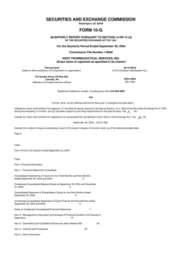 Vorschaubild West Pharmaceutical Services 10-Q Quartalsbericht  