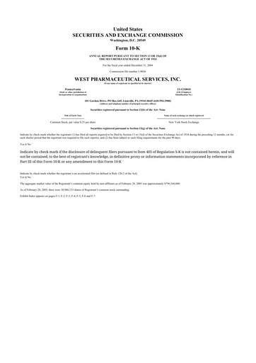 Thumbnail West Pharmaceutical Services 10-K Annual Report 