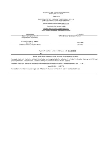 Vorschaubild West Pharmaceutical Services 10-Q Quartalsbericht  