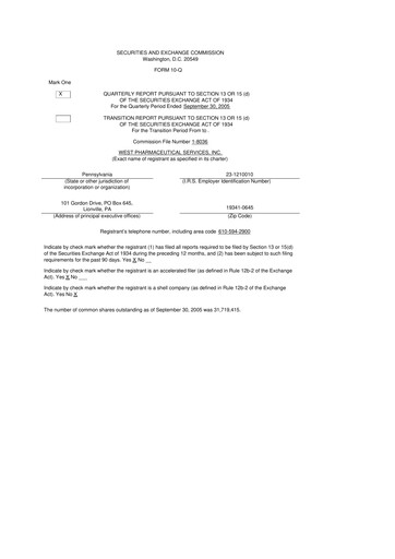 Vorschaubild West Pharmaceutical Services 10-Q Quartalsbericht  