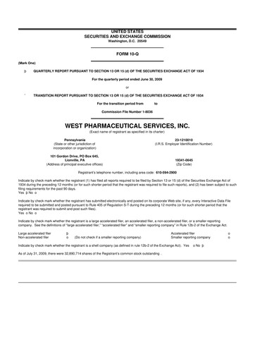 Vorschaubild West Pharmaceutical Services 10-Q Quartalsbericht  