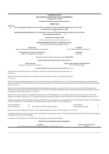 Thumbnail West Pharmaceutical Services 10-K Annual Report 
