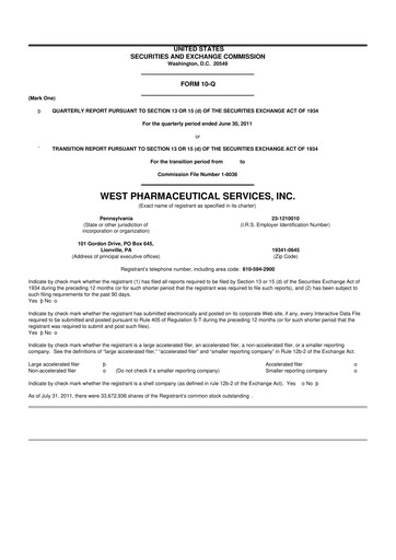 Vorschaubild West Pharmaceutical Services 10-Q Quartalsbericht  