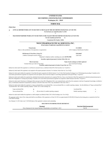 Thumbnail West Pharmaceutical Services 10-K Annual Report 2014