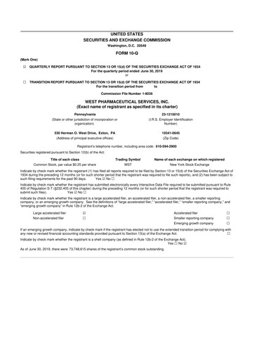 Vorschaubild West Pharmaceutical Services 10-Q Quartalsbericht 2019 
