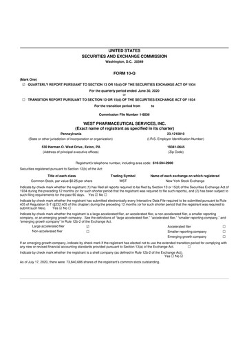 Vorschaubild West Pharmaceutical Services 10-Q Quartalsbericht 2020 